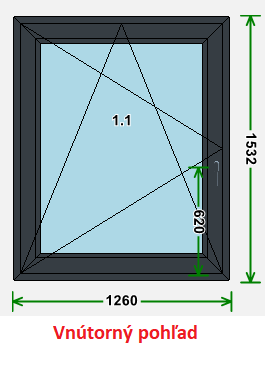 Okno antracit hladký - obojstranná laminácia,  otváravo-sklopné, ľavé

